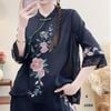A584-Áo Ramie Thêu Hoa Nút Xiên Nghệ Thuật