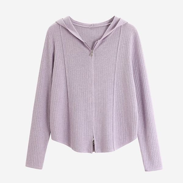  A774-Áo Len Dệt Kim Cardigan Có Nón Khóa Kéo Đôi Mùa Thu 