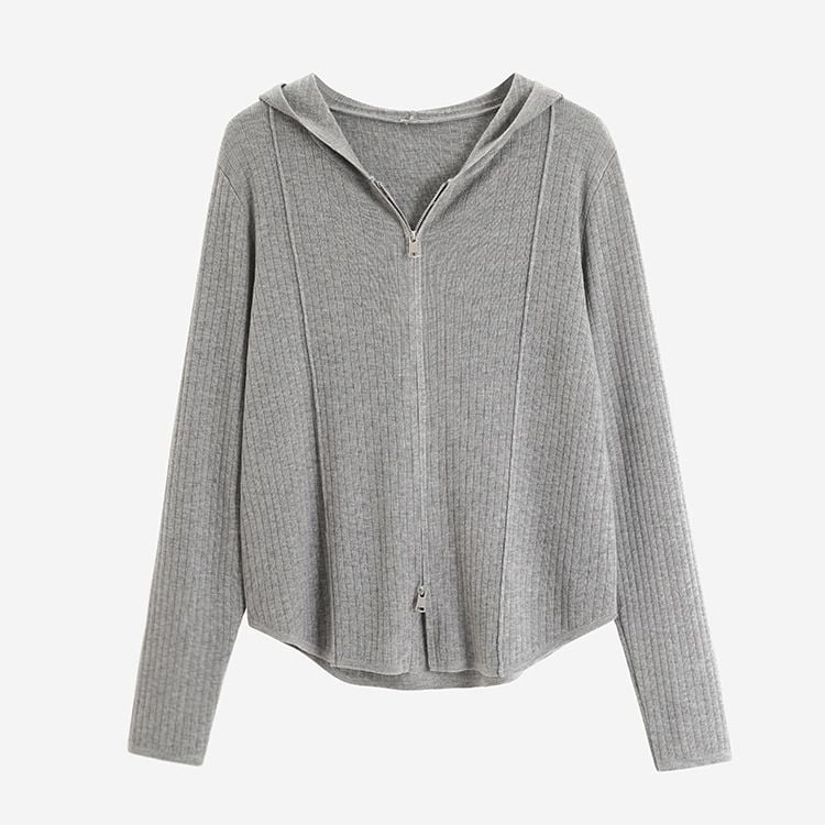  A774-Áo Len Dệt Kim Cardigan Có Nón Khóa Kéo Đôi Mùa Thu 