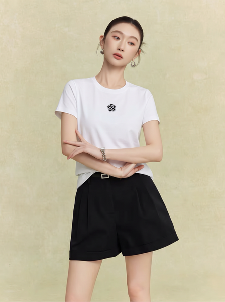  AT22-Áo Thun Lụa Mịn Đính Hoa Hồng 