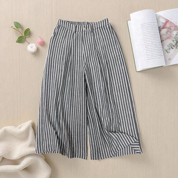  Q319-Quần Sọc Ống Rộng Xếp Ly 