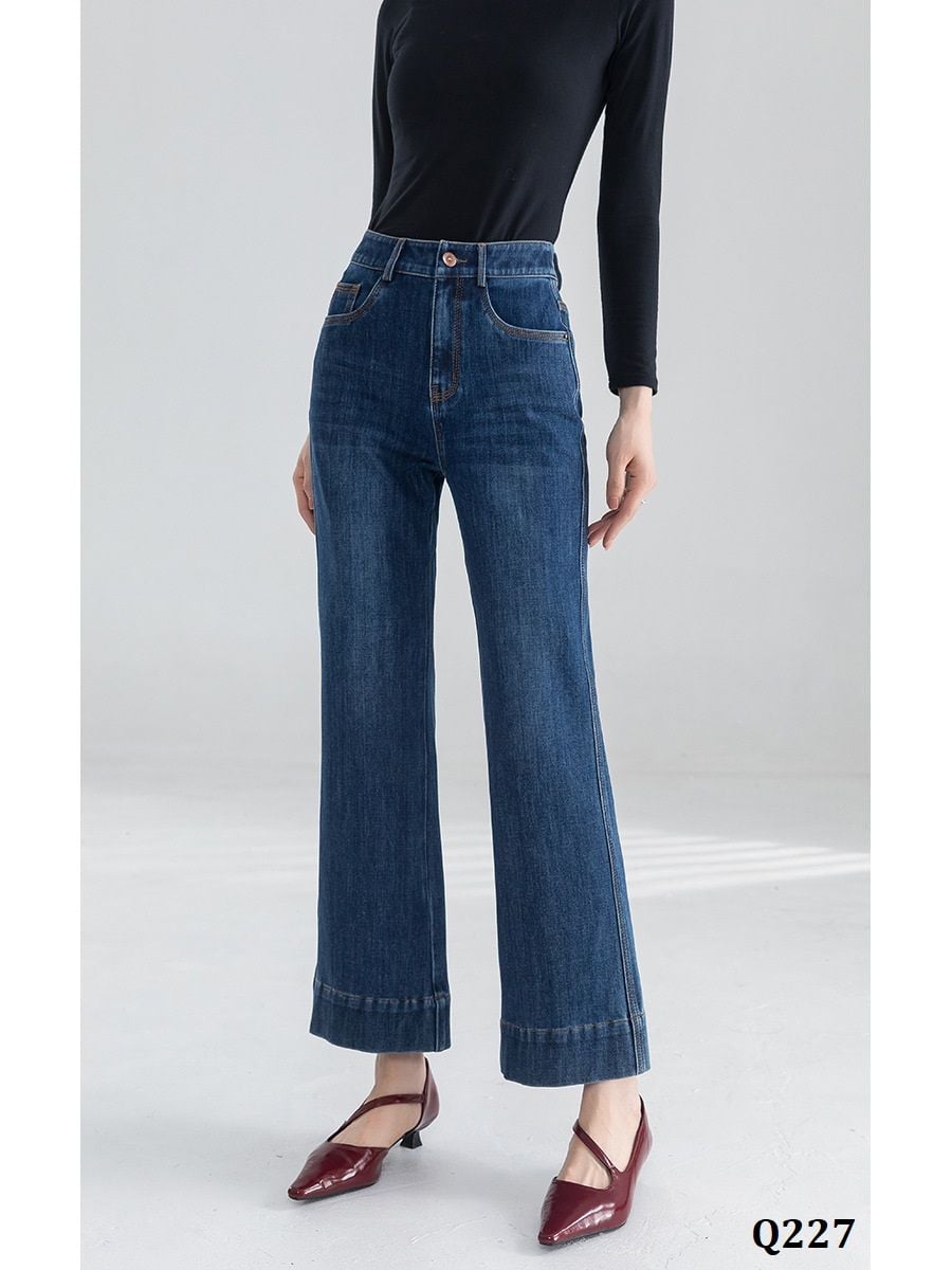  Q227-Quần Jeans Ống Bo Co Dãn Bốn Chiều Lưng Cao Lai Kiểu 