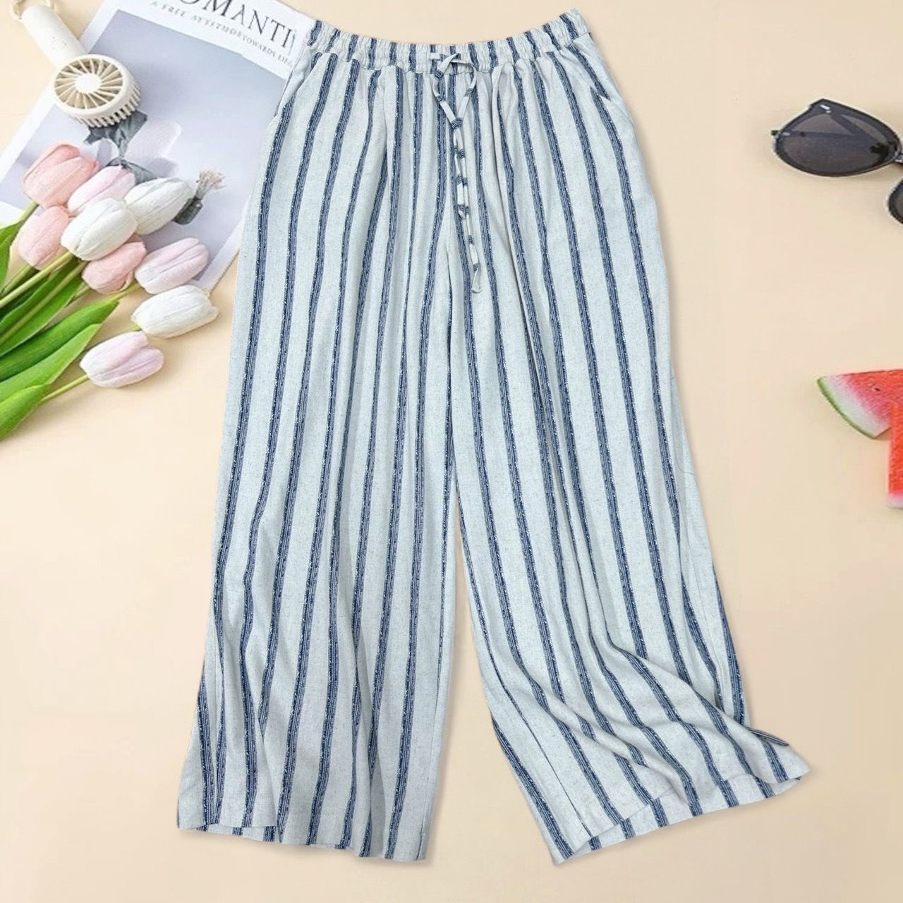  Q260- Quần Suông Sọc Linen Mềm Rũ 