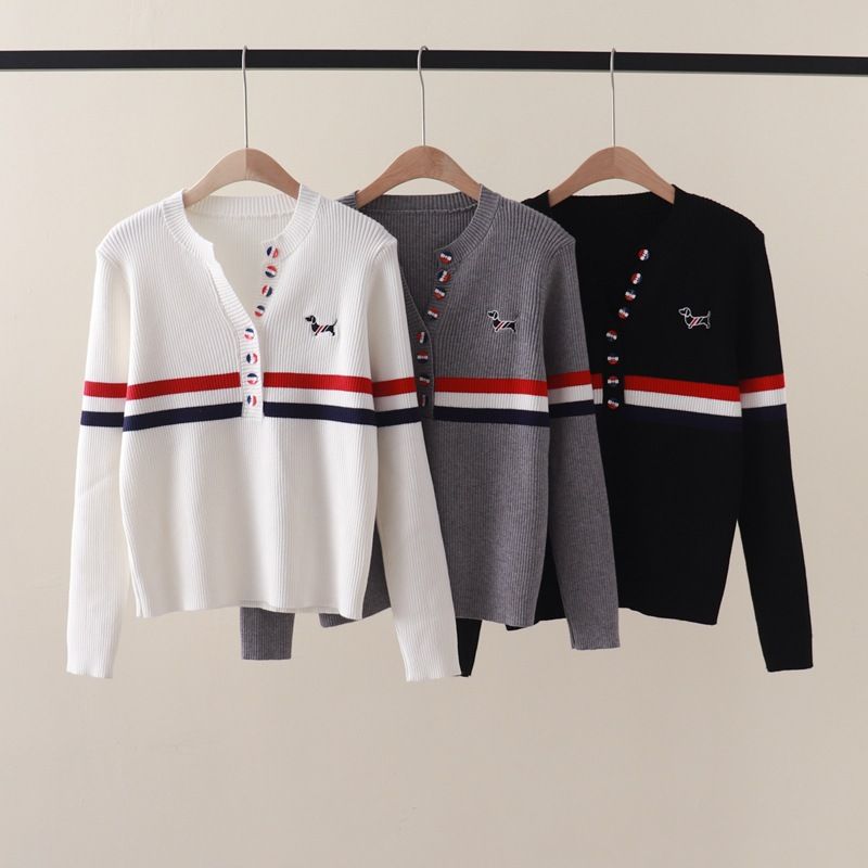  A452-Áo Len Cún Cưng Dệt Kim Dài Tay Có Sọc Cổ V 