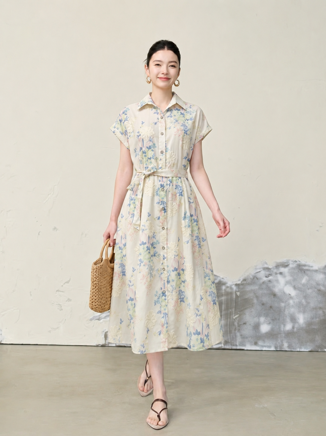  D199- Đầm Cotton Hoa Tay Liền 