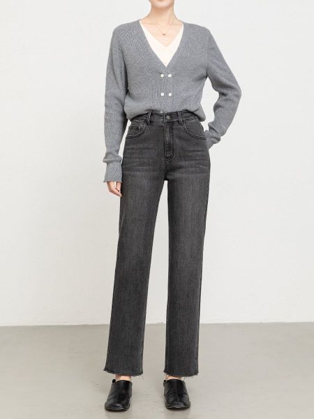  Q374-Quần Jeans Ống Đứng Co Dãn 4 Chiều Lai Tua Rua 9 Tấc 