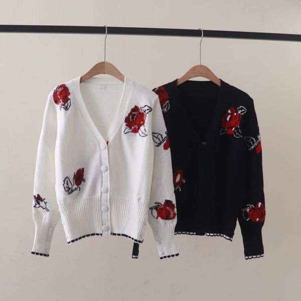  A781-Áo Len Dệt Kim Cardigan Dệt Hoa Hồng Mùa Thu 