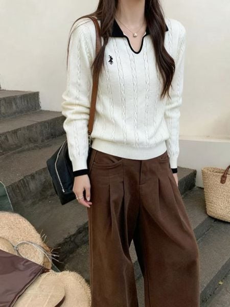  A735-Áo Len Dệt Kim Dài Tay Nghệ Thuật Mua Thu Hàn Quốc 