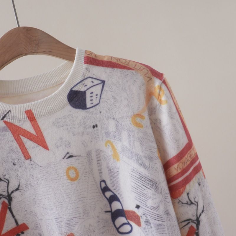  A755-Áo Len Dệt Kim Họa Tiết Trừu Tượng Mùa Thu 