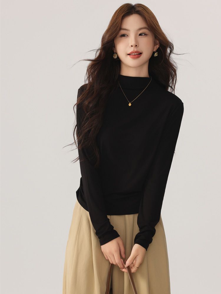  A434-Áo Len Lụa Dài Tay Rút Eo 