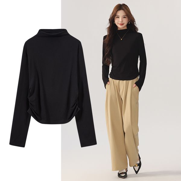  A434-Áo Len Lụa Dài Tay Rút Eo 