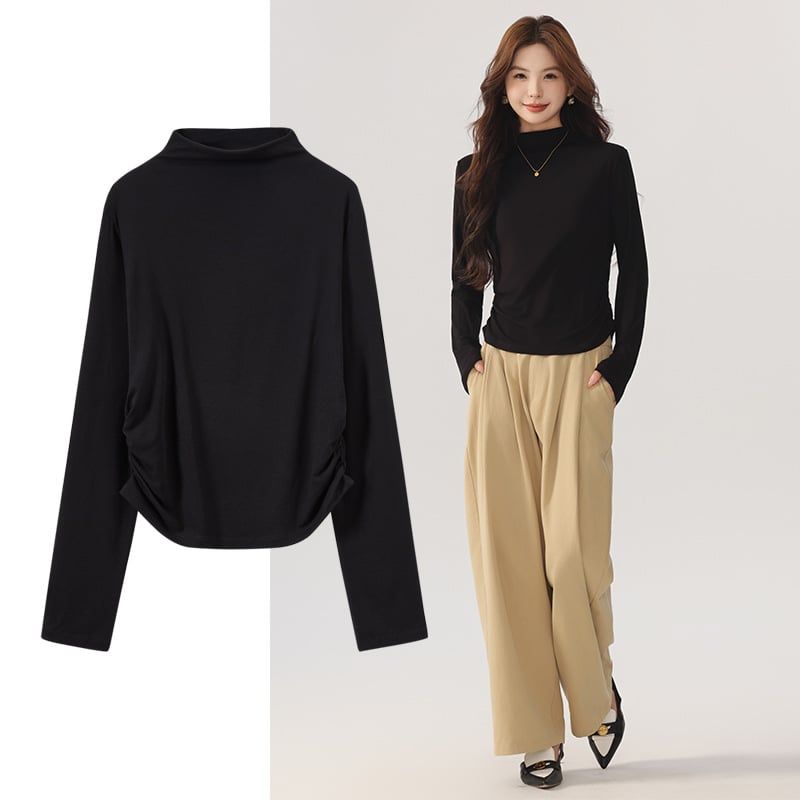  A434-Áo Len Lụa Dài Tay Rút Eo 