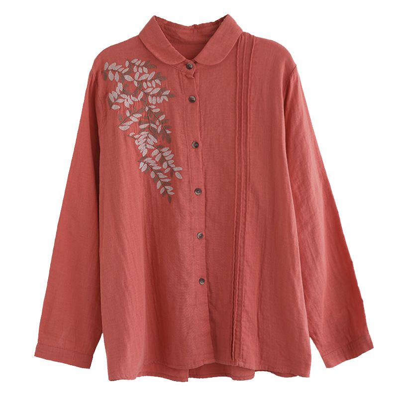  A527-Áo Thêu Nhánh Lá Xếp Ly Dài Tay 