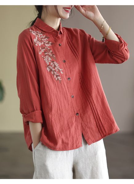  A527-Áo Thêu Nhánh Lá Xếp Ly Dài Tay 