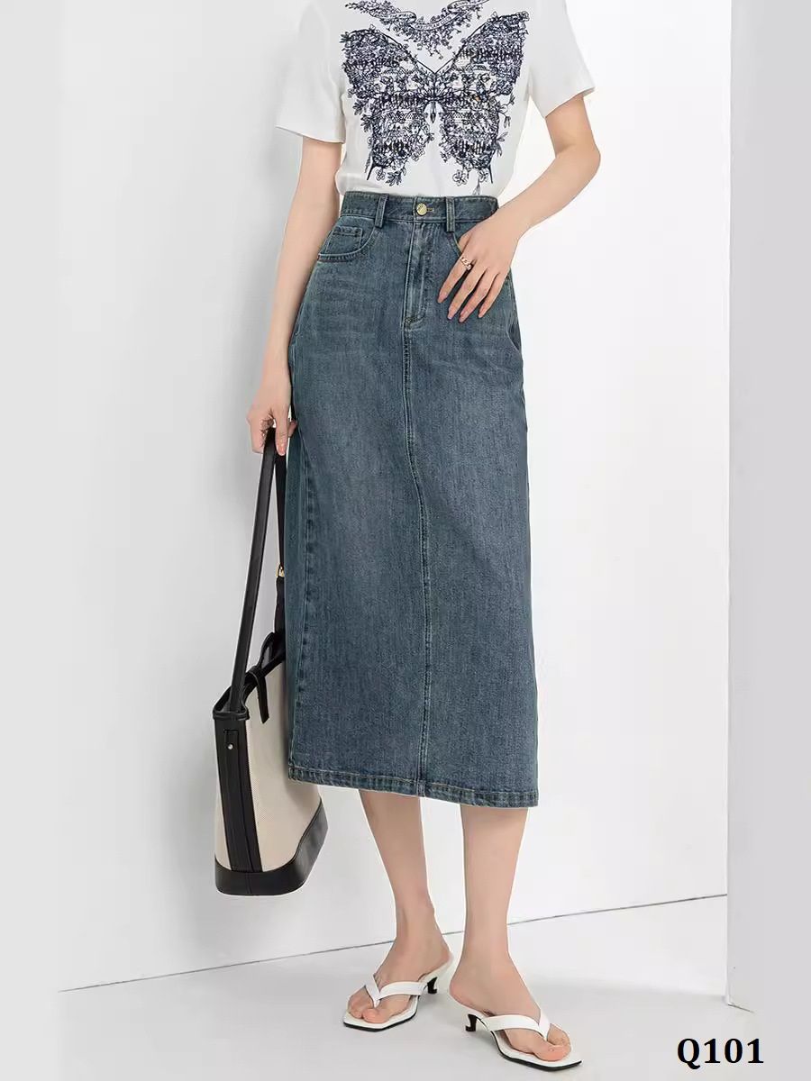  Q101-Chân Váy Jeans Túi Bướm Hoa 