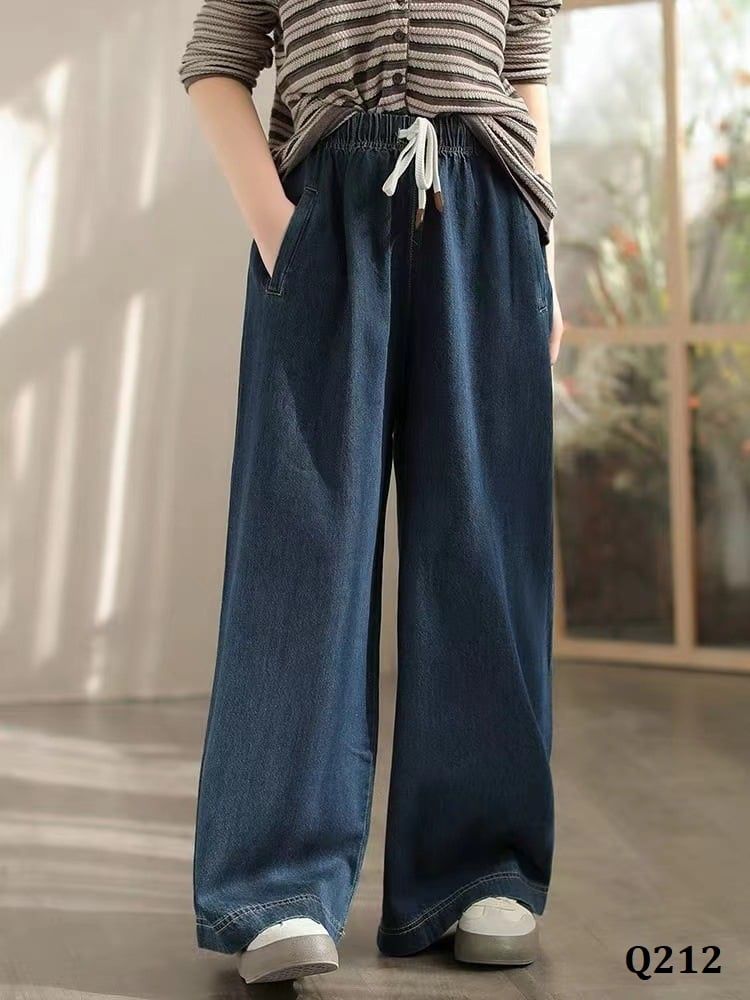  Q212-Quần Jeans Ống Rộng Dây Rút 