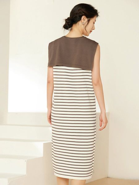  D09-Đầm Len Lụa Băng Khăn Choàng Kẻ Sọc 