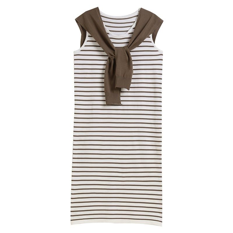  D09-Đầm Len Lụa Băng Khăn Choàng Kẻ Sọc 