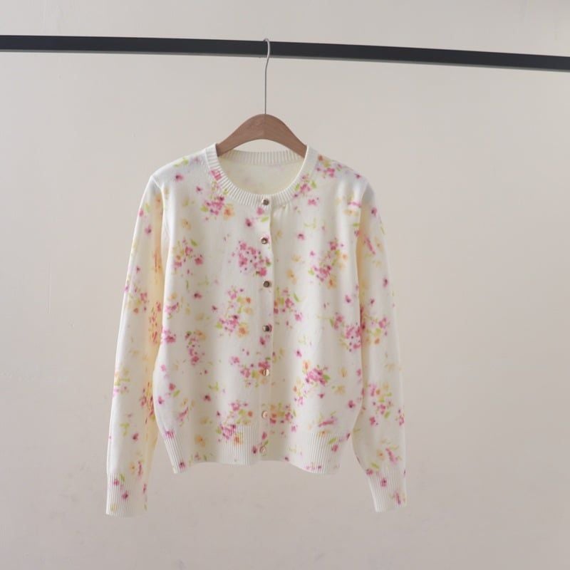  A796-Áo Len Dệt Kim Cardigan Dày Dặn Hoa Lá Mùa Thu Hàn Quốc 