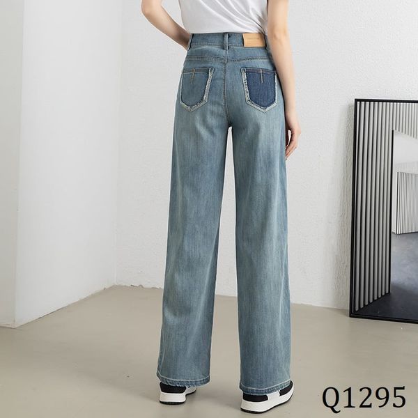  Q1295-Quần Jean Lụa Tencel Ống Rộng Hong Kong Style 