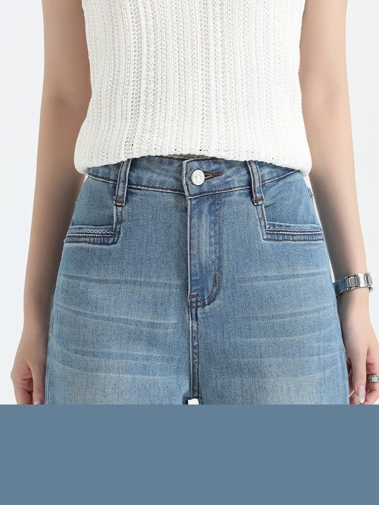  Q332-Quần Jeans Mềm Mại Viền Thêu 9 Tấc Co Dãn 