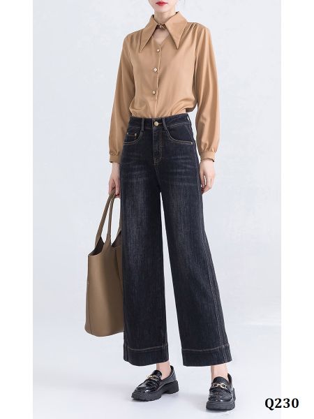  Q230-Quần Jeans Ống Đứng Lưng Cao Lai Kiểu 9 Tấc 