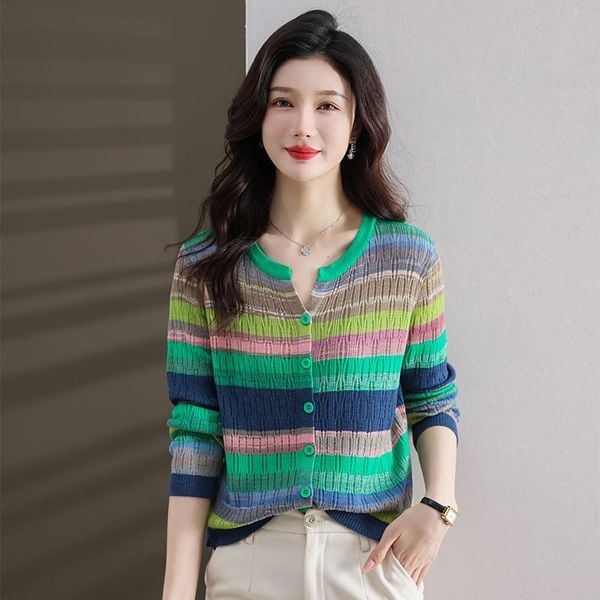  A2043-Áo Len Sắc Màu Cầu Vồng Tay Dài 