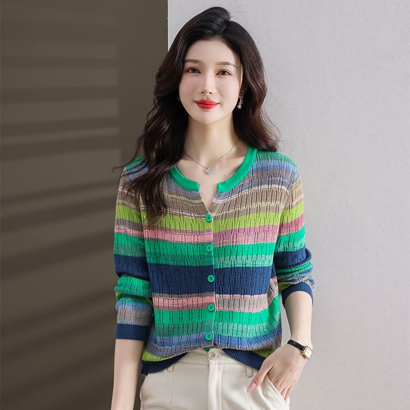  A2043-Áo Len Sắc Màu Cầu Vồng Tay Dài 