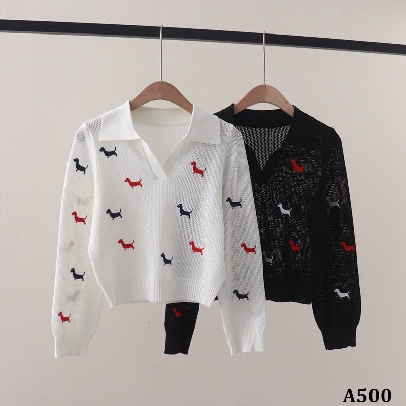 A500-Áo Len Cún Cưng Dài Tay Cổ Polo Form Ngắn 