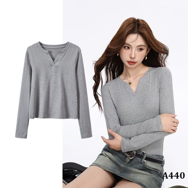  A440-Áo Len Lụa Cổ V Dài Tay 