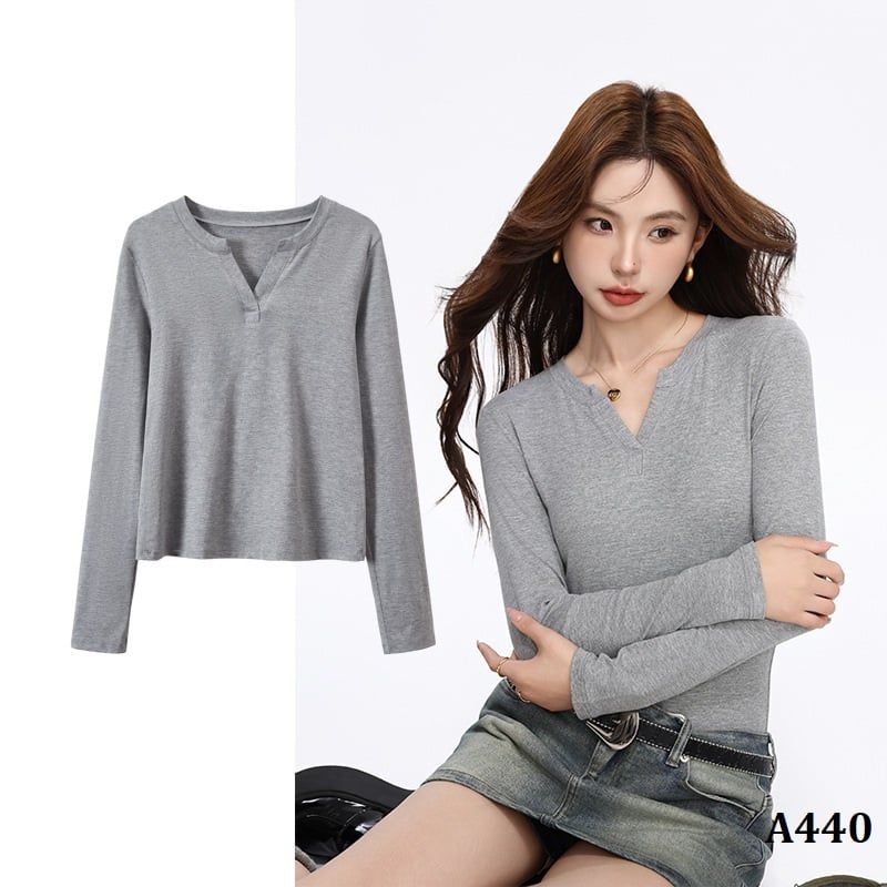  A440-Áo Len Lụa Cổ V Dài Tay 