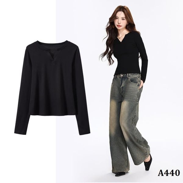  A440-Áo Len Lụa Cổ V Dài Tay 
