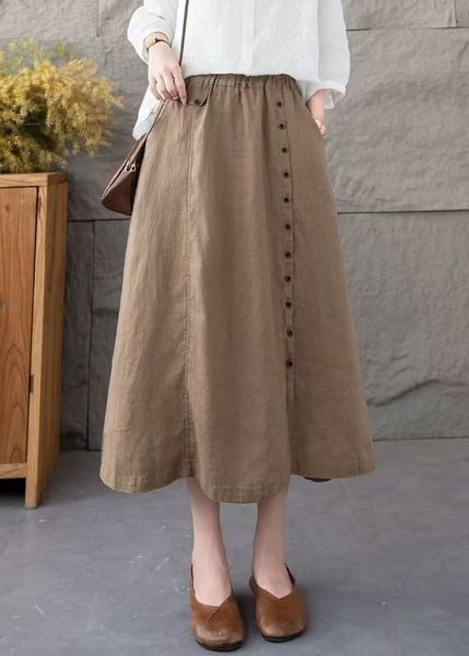  Q253-Chân Váy Linen Điểm Nút 