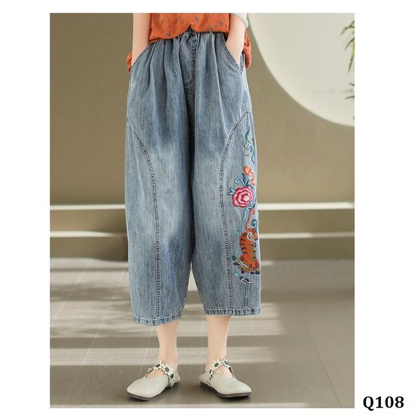 Q108-Quần Jeans Thổ Thêu Hoa 