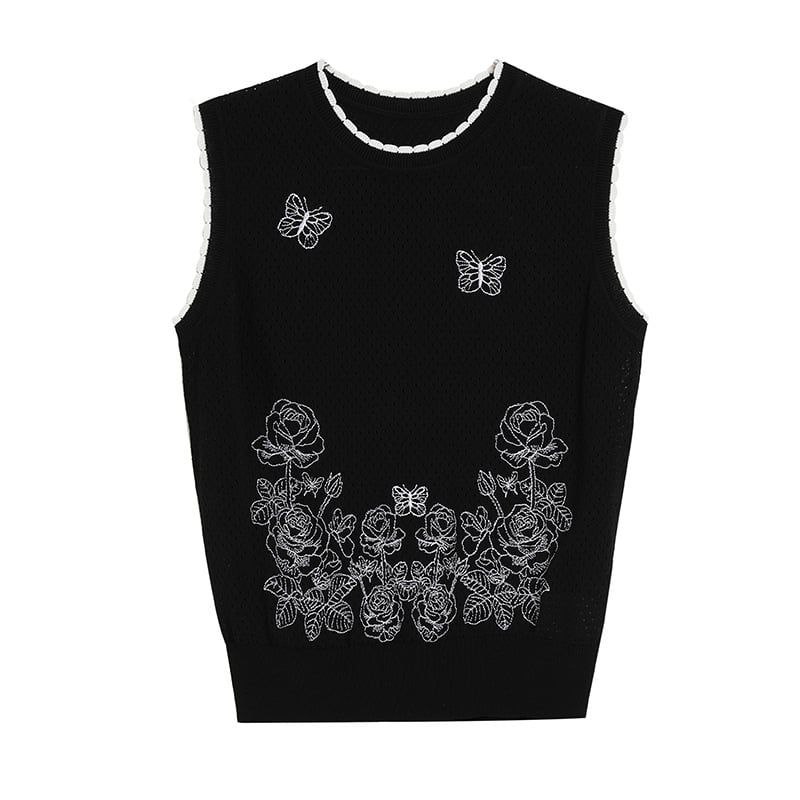  A625-Áo Len Thêu Bướm Hoa Mùa Hè Ba Lỗ Thoáng Mát 