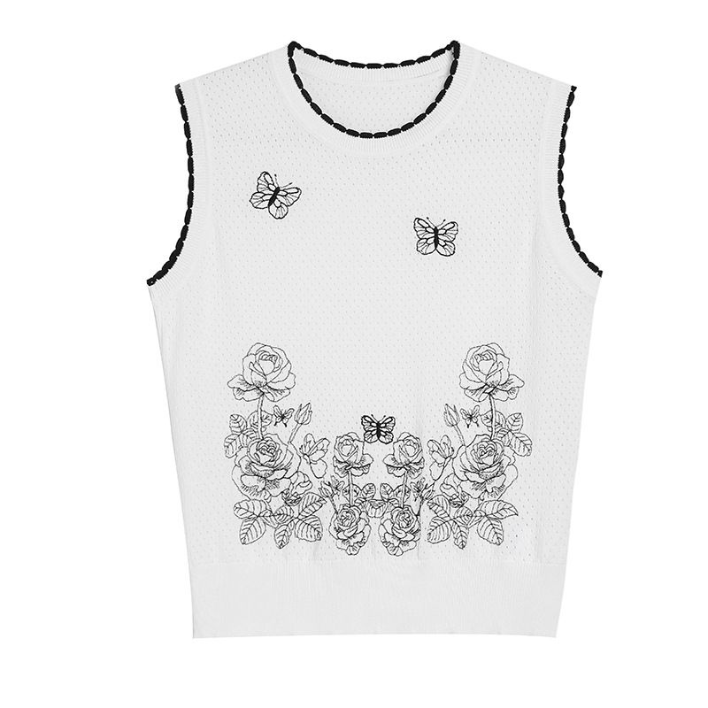  A625-Áo Len Thêu Bướm Hoa Mùa Hè Ba Lỗ Thoáng Mát 