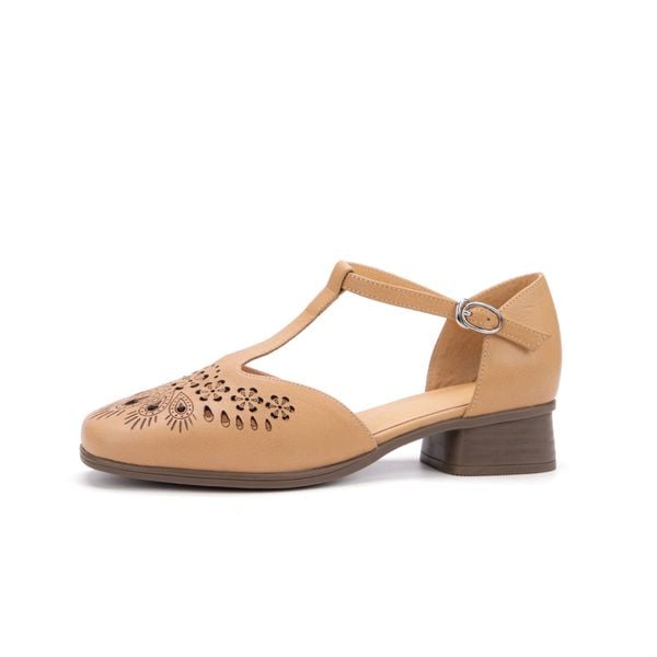  G196-Giày Sandal Retro Khắc Hoa Văn Nghệ Thuật Cho Nữ 