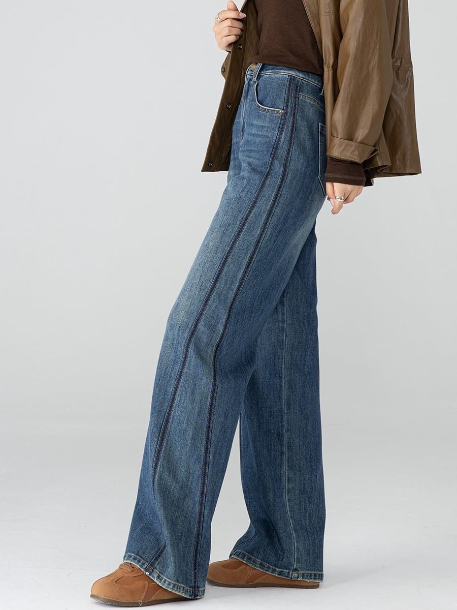  Q359-Quần Jeans Ống Đứng Co Dãn Sườn Kiểu Retro Nghệ Thuật 