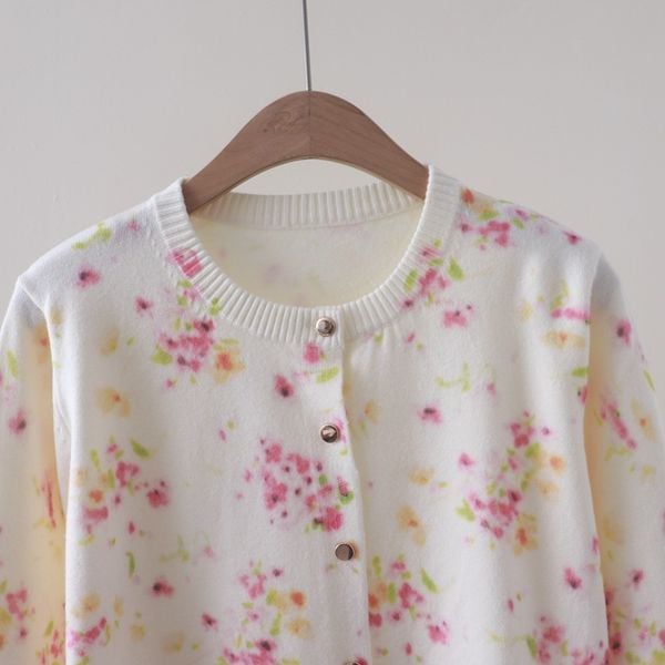  A796-Áo Len Dệt Kim Cardigan Dày Dặn Hoa Lá Mùa Thu Hàn Quốc 
