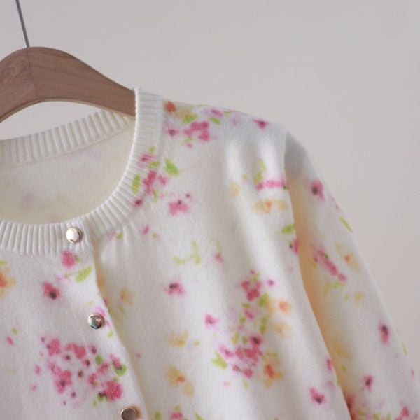  A796-Áo Len Dệt Kim Cardigan Dày Dặn Hoa Lá Mùa Thu Hàn Quốc 