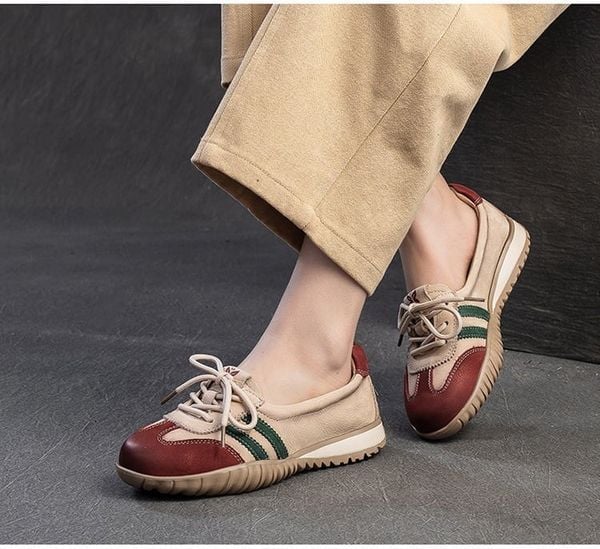  G189-Giày Da Thật Phối Màu Cột Dây Retro Cổ Điển 