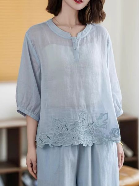  A689-Áo Ramie Thêu Thanh Lịch Cổ Điển 