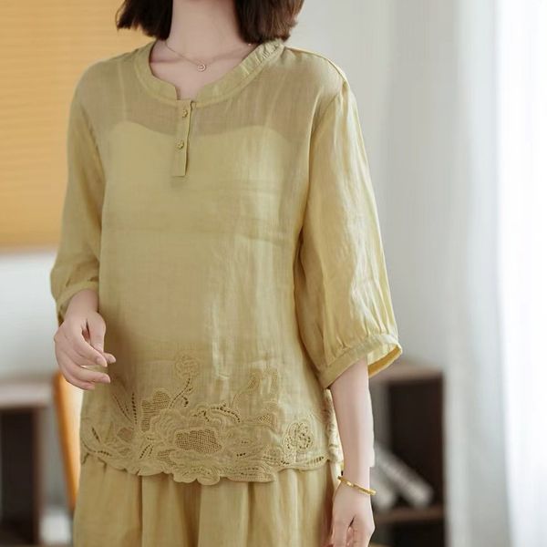  A689-Áo Ramie Thêu Thanh Lịch Cổ Điển 