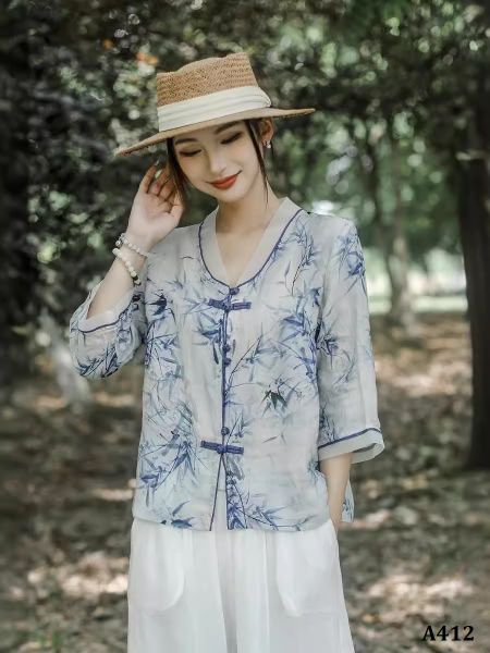  A412-Áo Ramie Tay Lỡ Nút Vải Nghệ Thuật 
