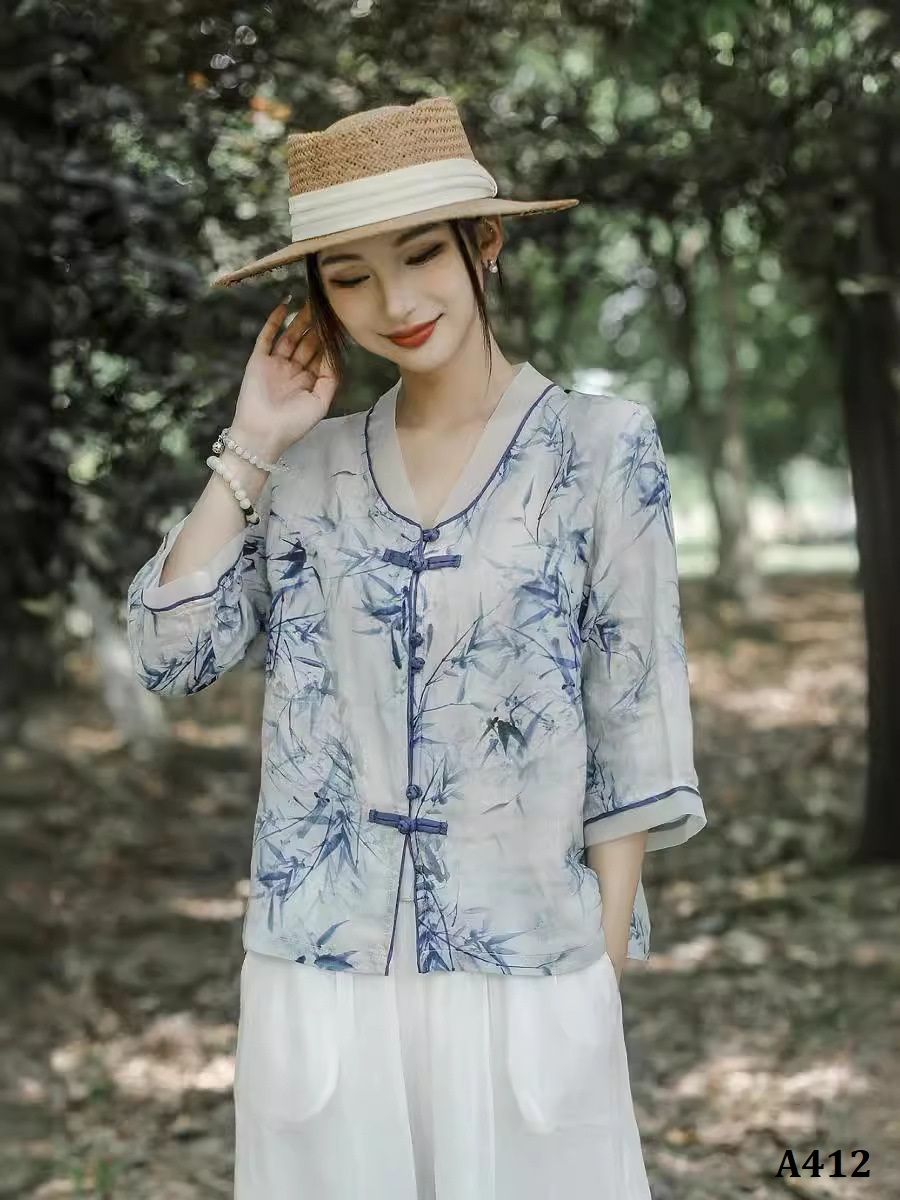  A412-Áo Ramie Tay Lỡ Nút Vải Nghệ Thuật 