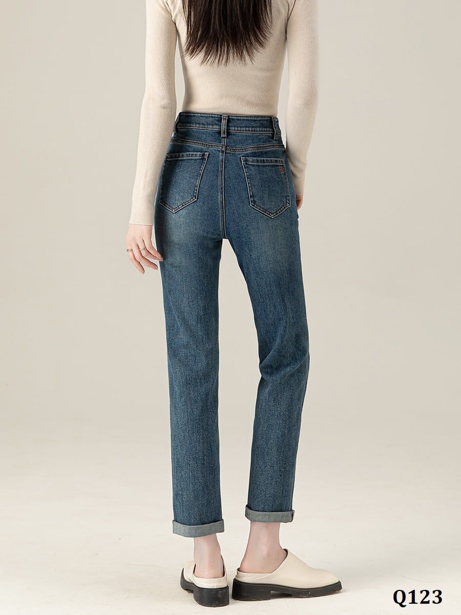  Q123-Quần Jeans Xanh Ống Bo Co Dãn 