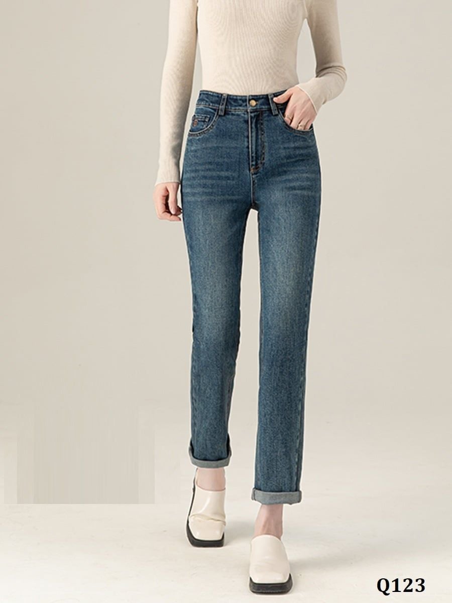  Q123-Quần Jeans Xanh Ống Bo Co Dãn 