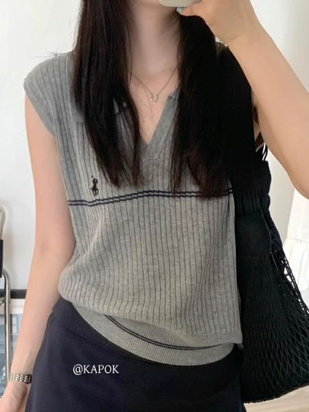  A683-Áo Len Lụa Vừa Vặn Cổ Polo Viền Sọc 