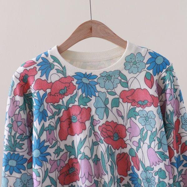  A485-Áo Len Lụa Dài Tay Mùa Thu Hoa Lá 