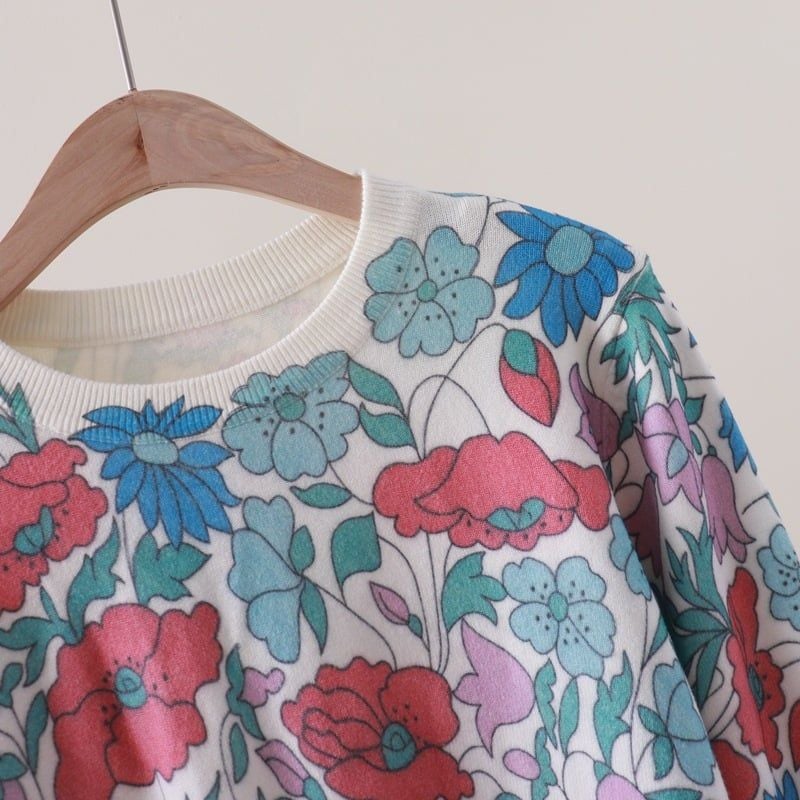  A485-Áo Len Lụa Dài Tay Mùa Thu Hoa Lá 